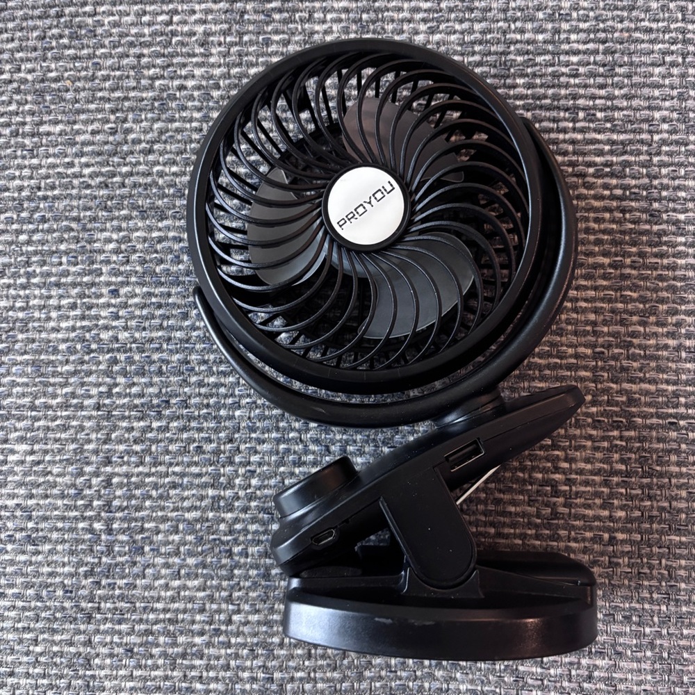 Black Clip-On Fan | Portable Desk Bed Stroller Fan